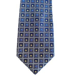 Peacock Tie 100% Silk Men’s Neck Tie Geometric Blue & Gold
